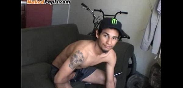  Straight latino guy shows his uncut verga and strokes off. See this papi in acti